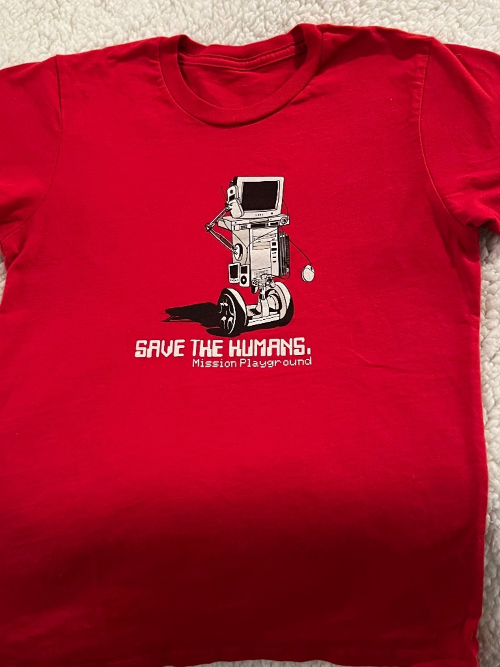 Save the Humans! Mission Playground organic message tee. - Picture 3 of 5